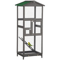 65" Wooden Bird Cage Outdoor Aviary House for Parrot, Parakeet, with Pull Out Tray and 2 Doors, Grey - The Peculiar Pet