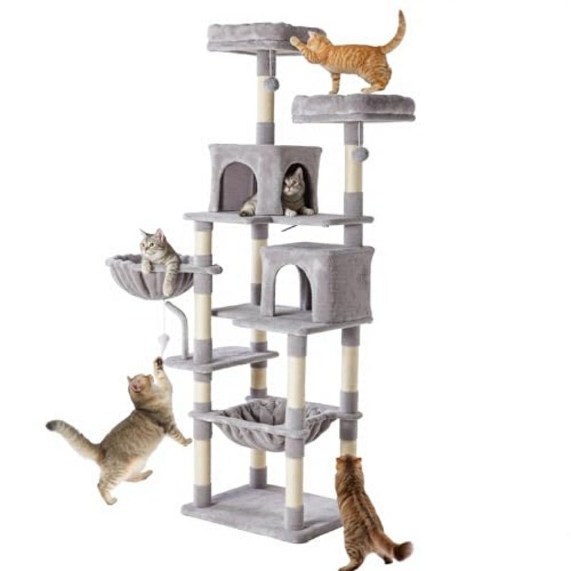 71-inch Cat Tree Tower, Large Multi-story Cat Climbing Tower, Natural Sisal Grabber Posts, Extended Platform, Hammock - The Peculiar Pet