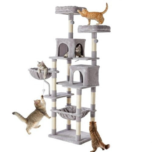 71-inch Cat Tree Tower, Large Multi-story Cat Climbing Tower, Natural Sisal Grabber Posts, Extended Platform, Hammock - The Peculiar Pet