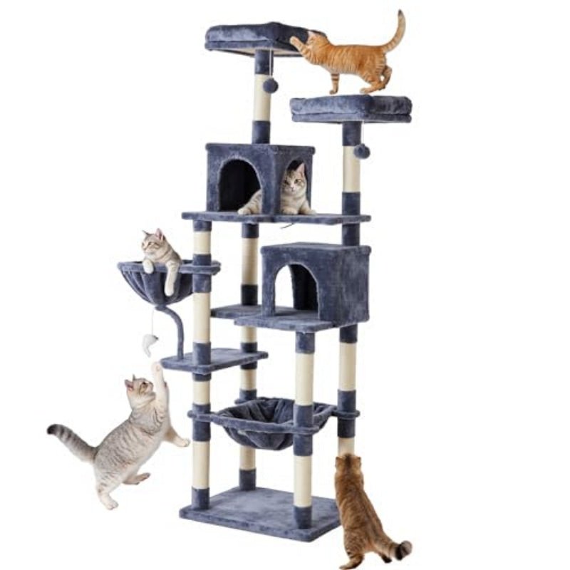 71-inch Cat Tree Tower, Large Multi-story Cat Climbing Tower, Natural Sisal Grabber Posts, Extended Platform, Hammock - The Peculiar Pet