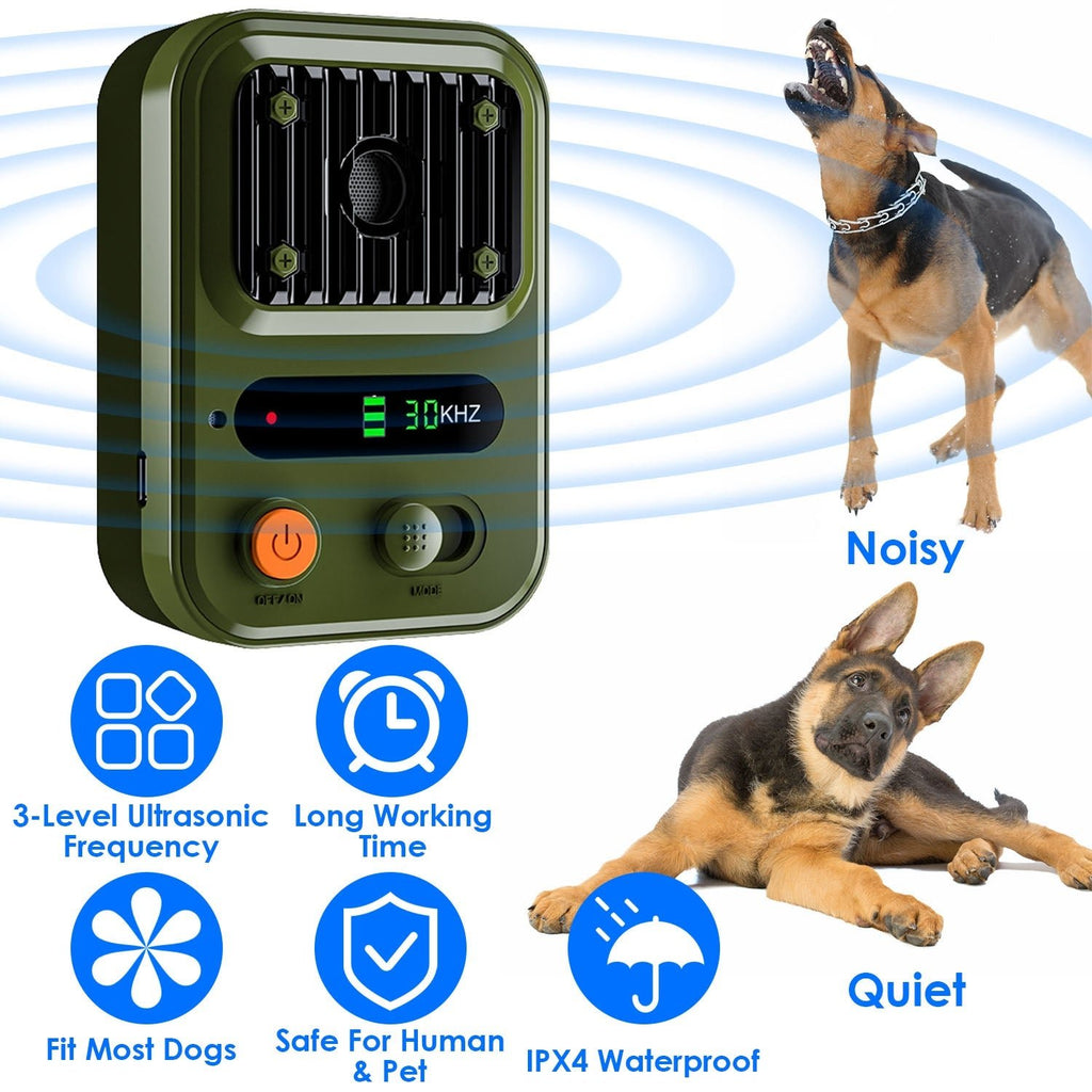 Black-Green Color Options - 1Pc Ultrasonic Anti-Barking Device Rechargeable Auto Dog Bark Control Deterrent Box Training Device IPX4 Waterproof With 3 Frequency Max 32.8Feet Sensing Distance For Most - The Peculiar Pet