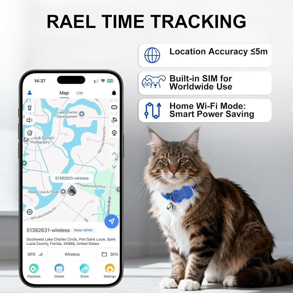 Dog GPS Tracker Real Time, Anti-Lost Pet Tracker With Geofence, Flash Light And Sound Alarm, Unlimited Distance Tracking, Fits Most Pet Collars, Subscription Required - The Peculiar Pet