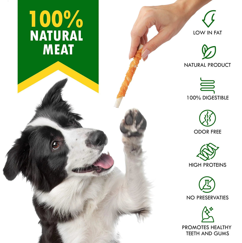 Dog Sticks Wrapped With Chicken & Pet Natural Chew Treats Grain Free Organic Meat & Human Grade Dried Snacks In Bulk For Training Small & Large Dogs - The Peculiar Pet
